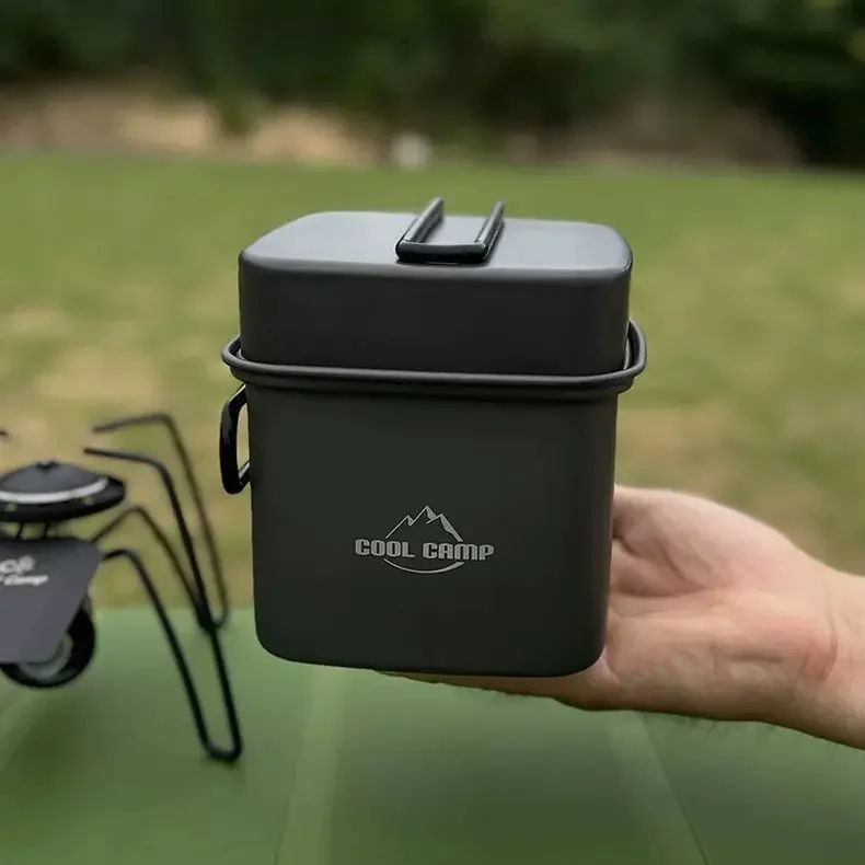 Camping Cooking Box Set - アウトドアキャンプ用折りたたみ式ポータブルアルミ合金ランチボックスフライパン調理鍋釣り登山用カトラリーセット