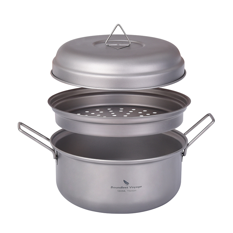 Camping Cooking Tray - Boundless Voyage チタン製蒸し器ストックポット ポータブル屋外キャンプピクニック調理用吊り下げ鍋 ティートレイ付き 理想的なスープポット