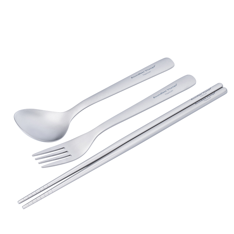 Camping Cooking And Cutlery Set - Boundless Voyage 超軽量チタン製調理セット（スプーン、フォーク、箸付き）- アウトドアキャンプ用食器セット 厚手カトラリー