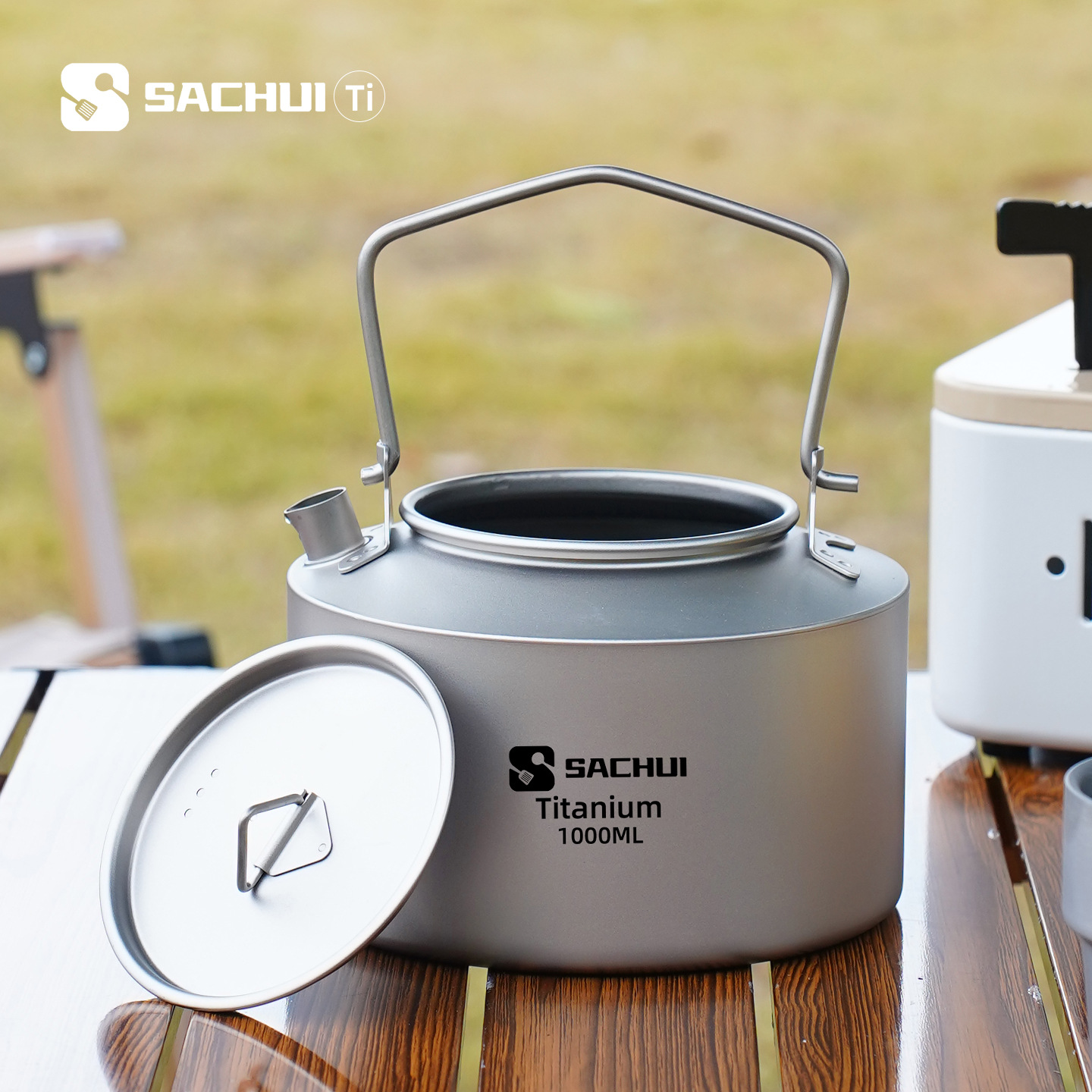 Camping Outdoor Cooking Set - 1000 ミリリットル純チタンケトル屋外超軽量茶コーヒーポットキャンプ調理器具ハイキング旅行用ポータブルウォーターケトル
