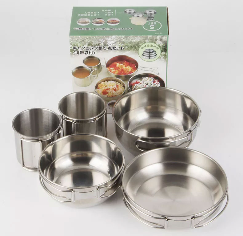 Camping Cooking Box Set - 折りたたみ式5ピースカップキッチン鍋フライパンセット屋外調理器具キャンプ用品調理器具収納食品ボックス