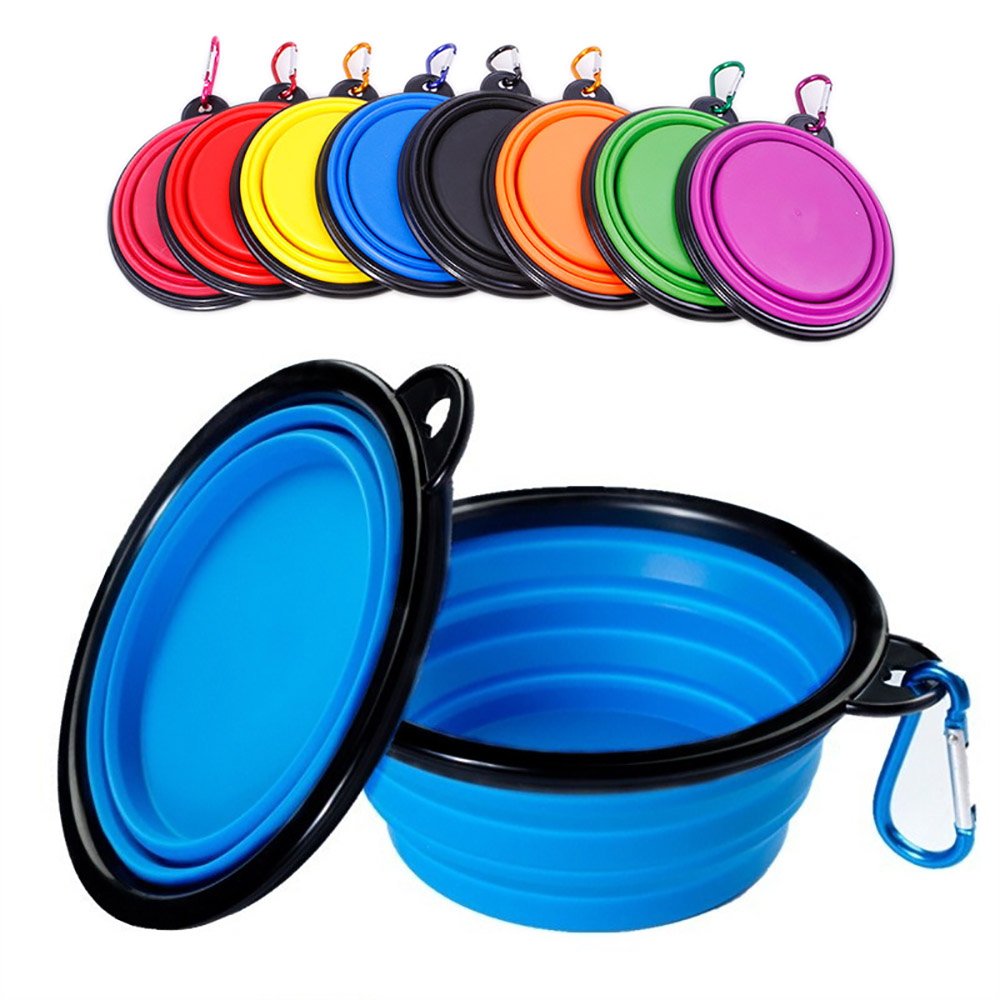 Camping Cooking Tray - 折りたたみ式ペット用シリコン製犬用フード・水飲みボウル、屋外キャンプ旅行用携帯折りたたみ式用品、カラビナ付き食器