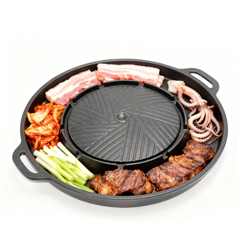 Camping Cooking Meat - KOSUN 韓国式BBQグリルパン 2 in 1 丸型バーベキュー共有プレート