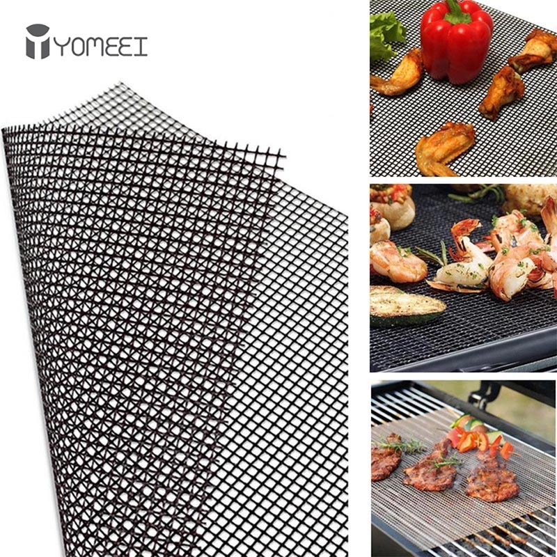 Camping Cooking Meat - Yomeei 1個バーベキューグリルマット格子状バーベキューマット再利用可能な熱抵抗グリルメッシュ屋外キャンプバーベキュー