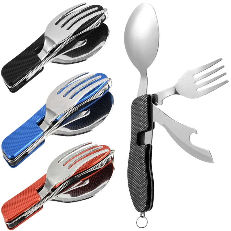 Camping Cooking And Cutlery Set - 4 in1 折りたたみ式キャンプ用食器セット 多機能ナイフ フォーク スプーン