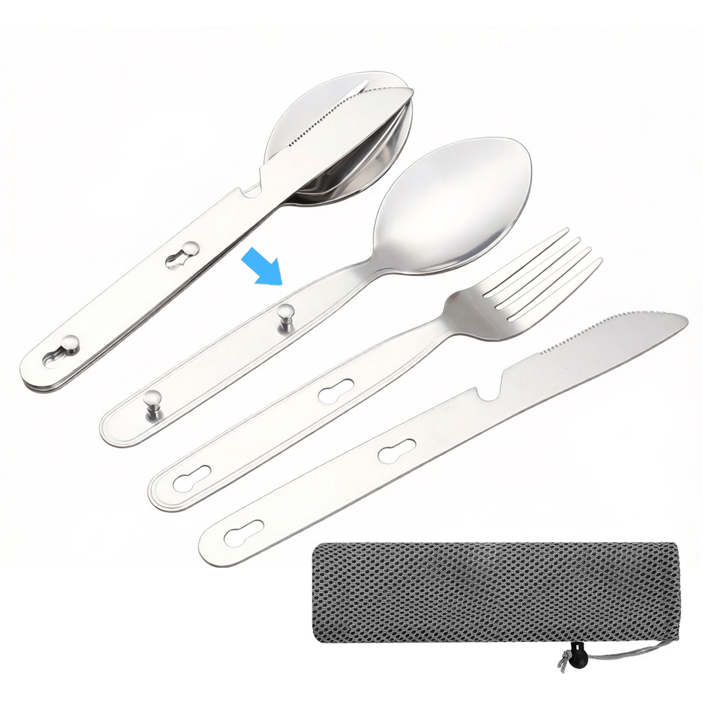 Camping Cooking And Cutlery Set - 3 ピース/セット折りたたみスプーンフォークナイフ 304 ステンレス鋼ポータブルポケット食器収納ボックス付き屋外キャンプピクニック旅行用