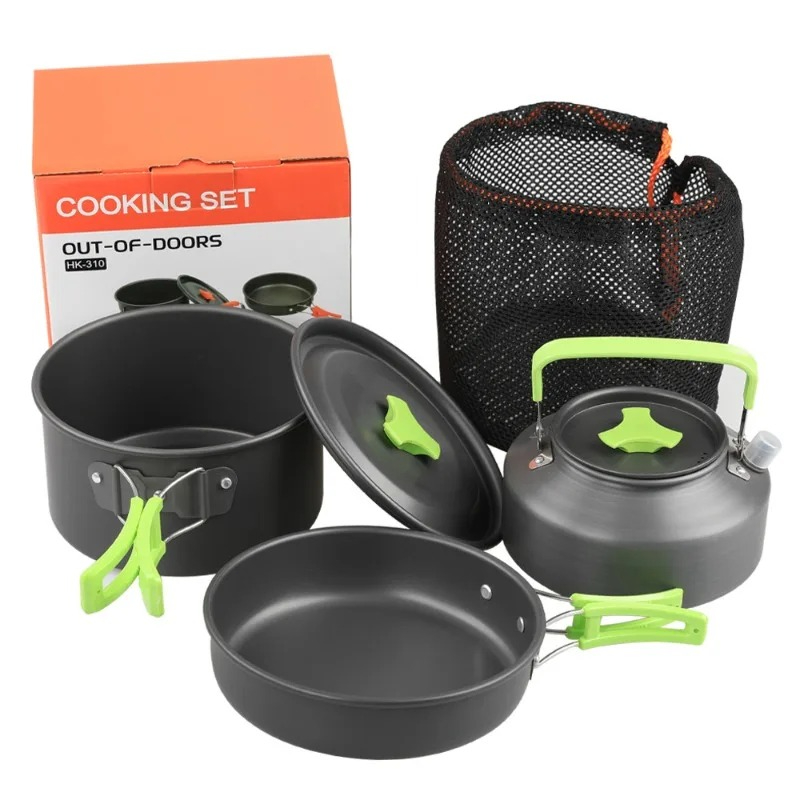 Camping Cooking And Cutlery Set - キャンプ用調理器具セット、アウトドアキッチン用品セット、アルミ製携帯食器、鍋、ボウル、ケトル、ハイキング、ピクニック用品
