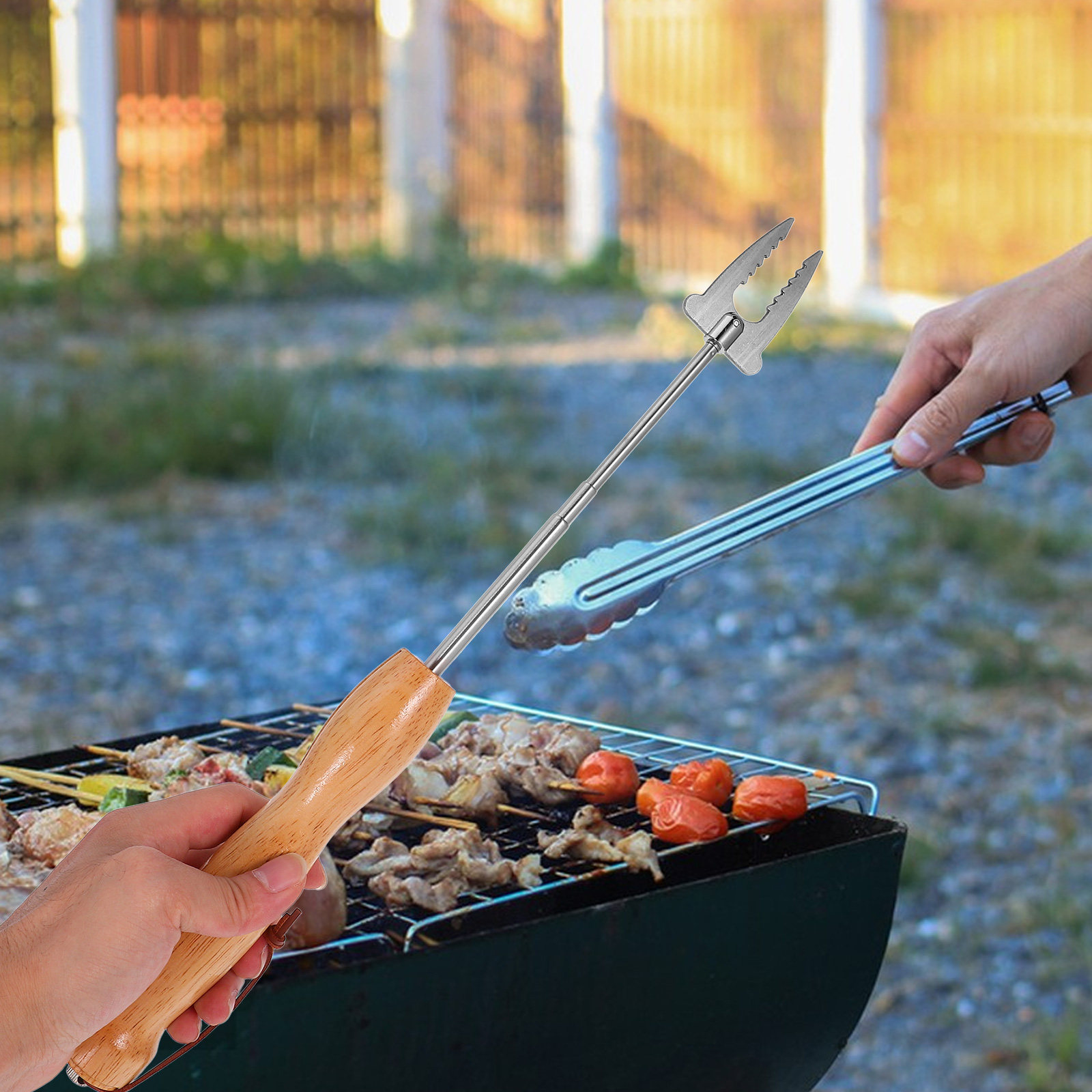 Campfire Cooking - ステンレス製伸縮式BBQ串、マシュマロ、ホットドッグ、カバブ用テレスコピックローストフォーク、キャンプ、アウトドアクッキング、焚き火用