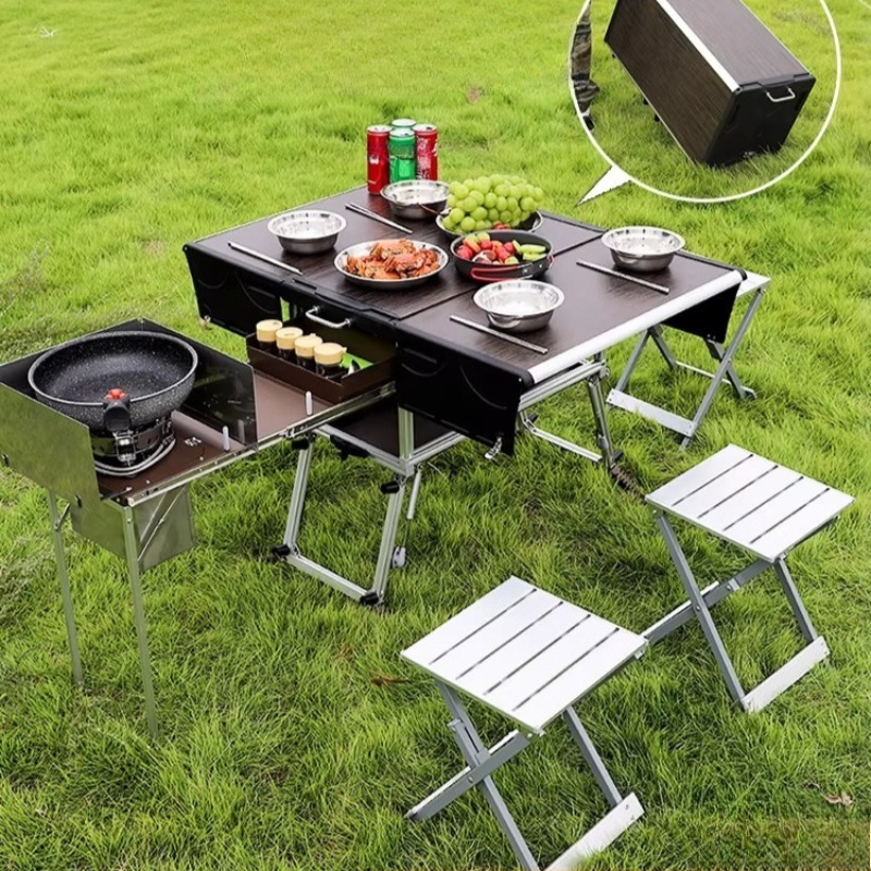 Camping Cooking Equipment Electric - アウトドアモバイルキッチン ポータブル 自走式ツアーキャンプ BBQ調理用品 ベッドカー装備 クッキングボックス