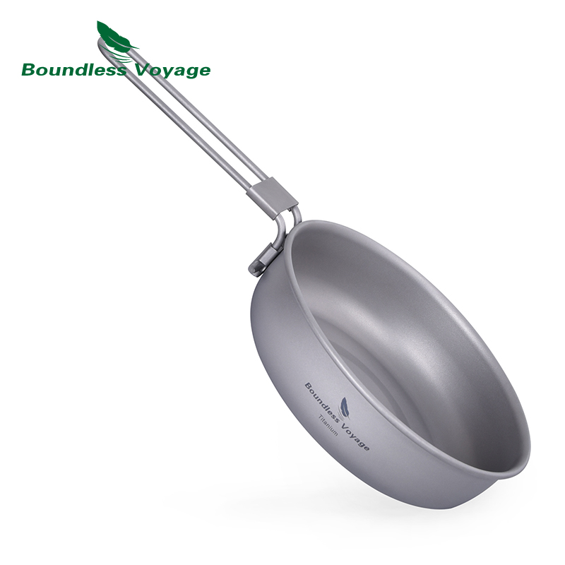 Camping Cooking Set - 折りたたみ式ハンドル付き超軽量チタンフライパン,屋外キャンプフライパン,皿,ti15170b