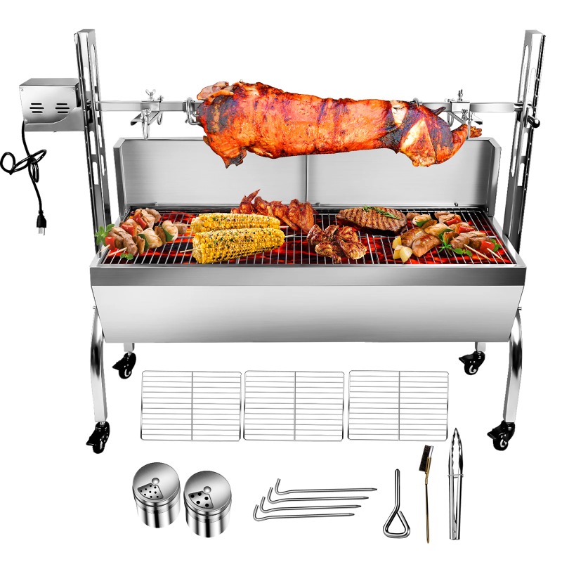 Camping Cooking Equipment Electric - 2-in-1 バーベキューグリルロースター回転式グリル 新デザイン 炭火/薪焚き パティオ/キャンプ用BBQグリル 羊肉やその他の食材に