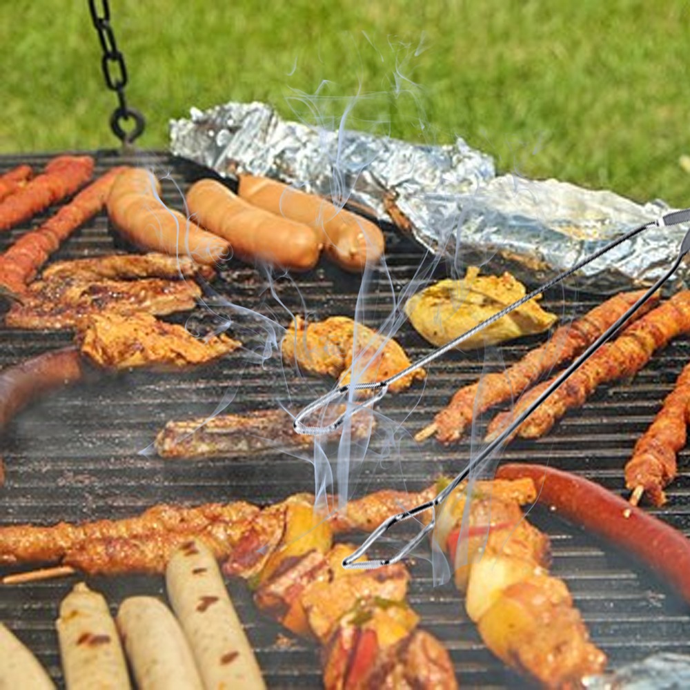 Camping Cooking Tips - キャンプツール 16インチ バーベキュートング シルバー 波型先端 フードトング