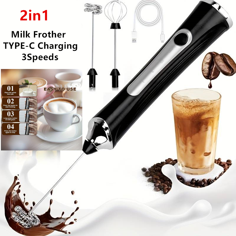 Pocket Coffee Maker - ワイヤレス電動ミルク泡立て器と卵ビーター、タイプC 3段階速度調整ミニハンドヘルドコーヒー泡立て器、泡立て器、調理ツール