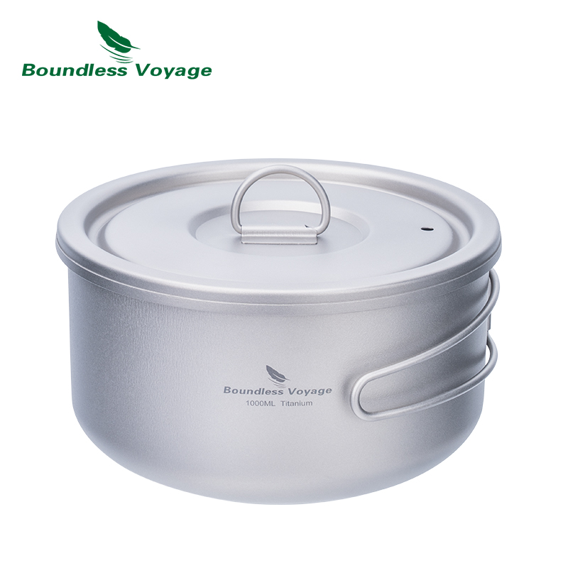 Camping Cooking Set - ふた付きのキャンプ用チタンポット,超軽量,屋外料理,単層,弁当箱,折りたたみ式ハンドル,ti2041C