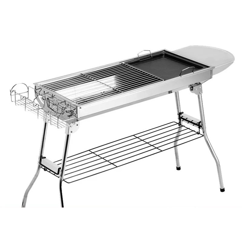 Camping Cooking Meat - 大型折りたたみ式炭火バーベキューグリル、屋外キャンプ用ストーブ、頑丈なステンレス製ポータブルロースター、家庭用パティオピクニックに最適