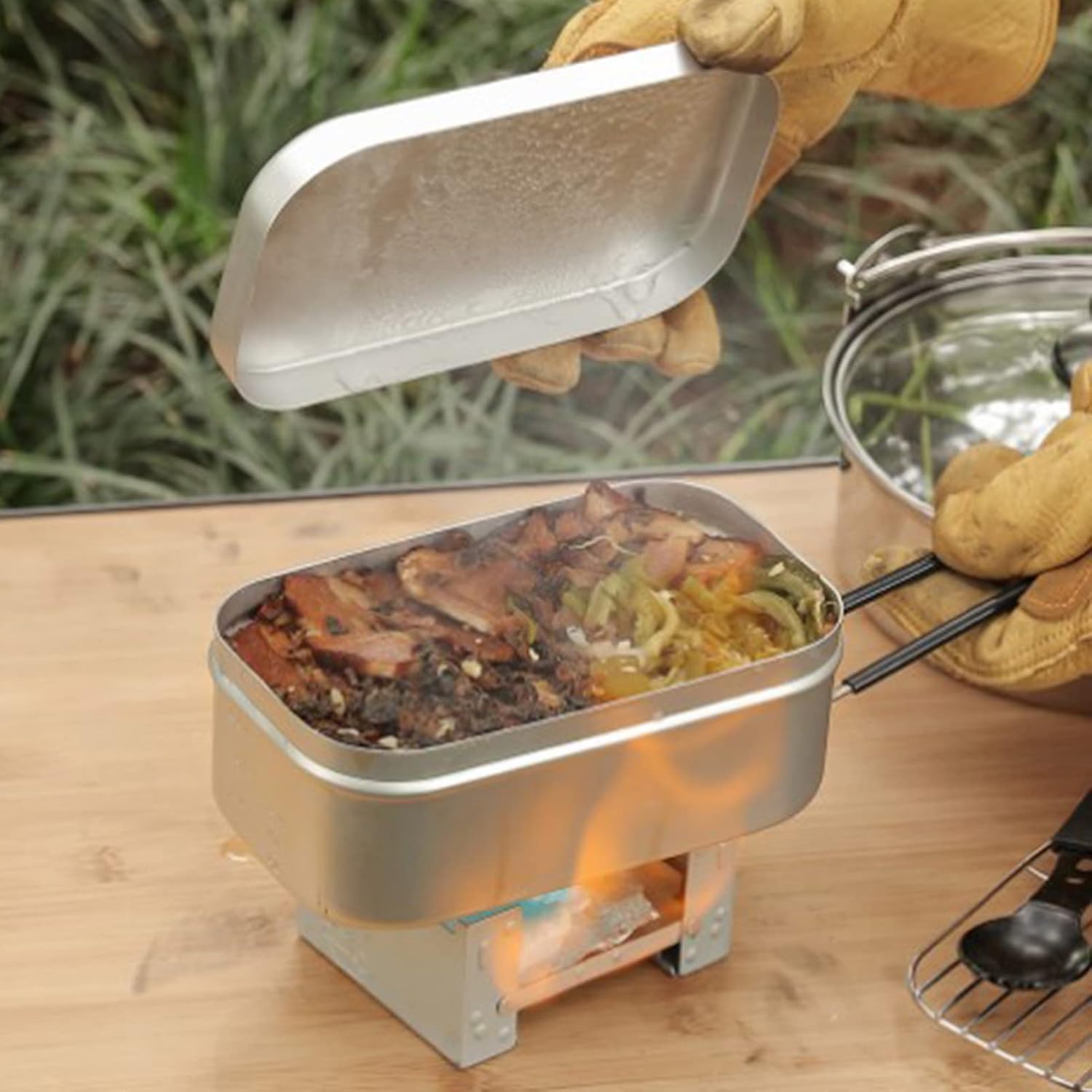 Camping Outdoor Cooking Set - 折りたたみ弁当箱ハンドル、大人用ランチコンテナ、アルミキャンプ調理器具、ピクニック、キャンプ、ハイキング用ランチボックス