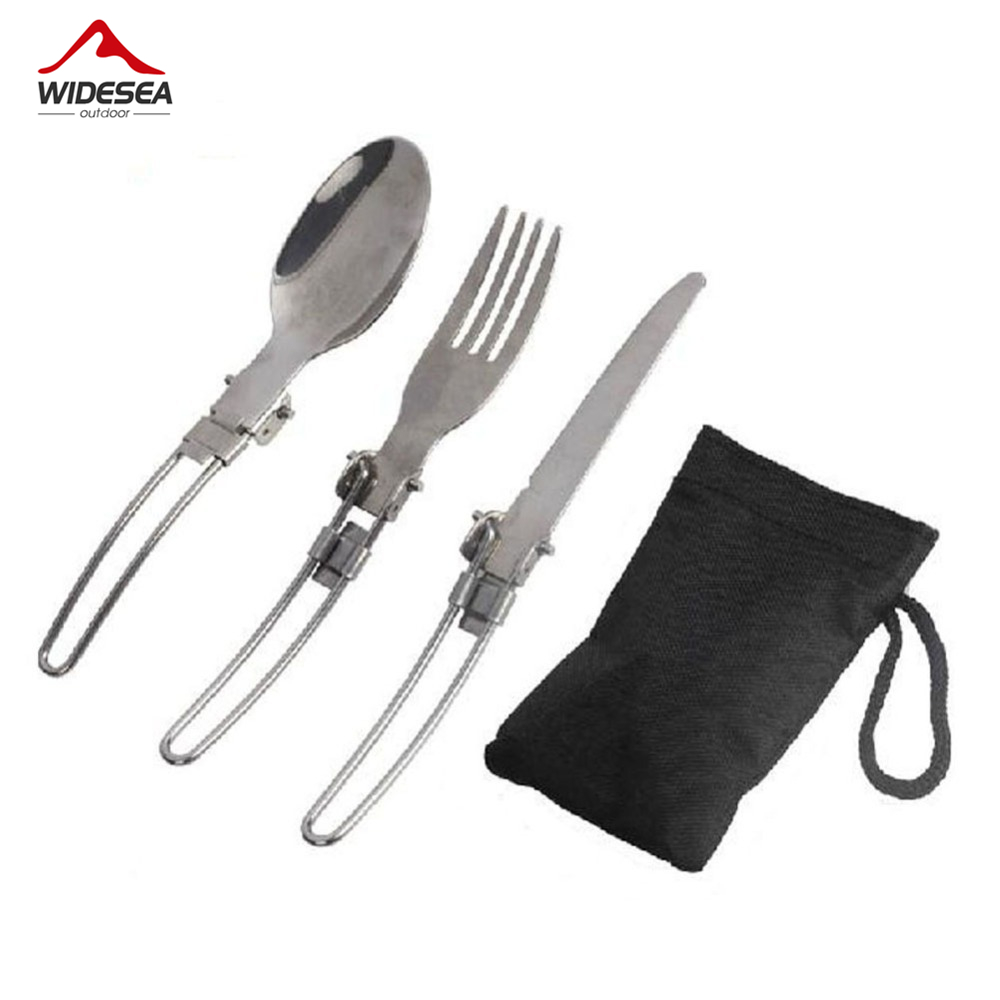 Camping Cooking And Cutlery Set - 3 個 1 セットポータブルアウトドアキャンプ旅行ピクニック折りたたみステンレス鋼カトラリーセットスプーンフォークナイフ食器送料無料
