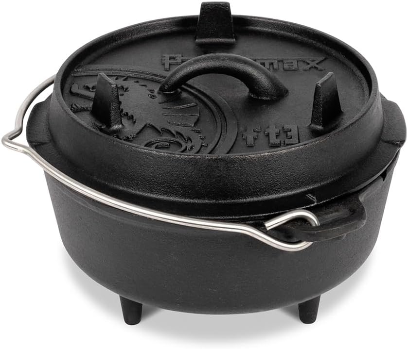 Campfire Cooking - 下ごしらえ済みの鋳鉄製ダッチオーブン、3本の脚で均一な熱分布、屋外キャンプファイヤー料理、ベーキング、家庭料理に最適