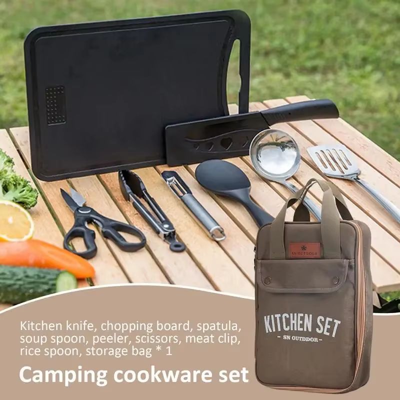 8 個キャンプキッチン調理器具セットポータブルバッグアウトド - Camping Cooking And Cutlery Set のレビューと価格