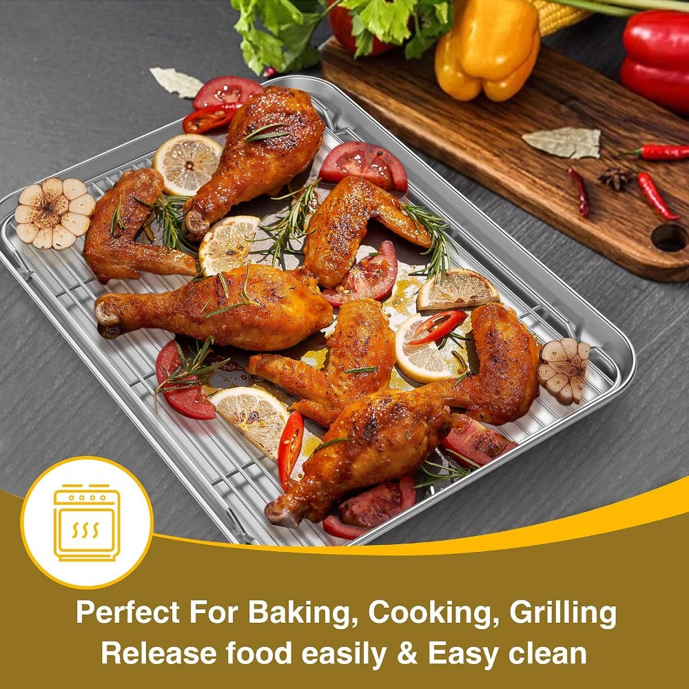 多機能ベーキングパン ワイヤーラック付き ステンレス鋼 BB - Camping Cooking Tray のレビューと価格