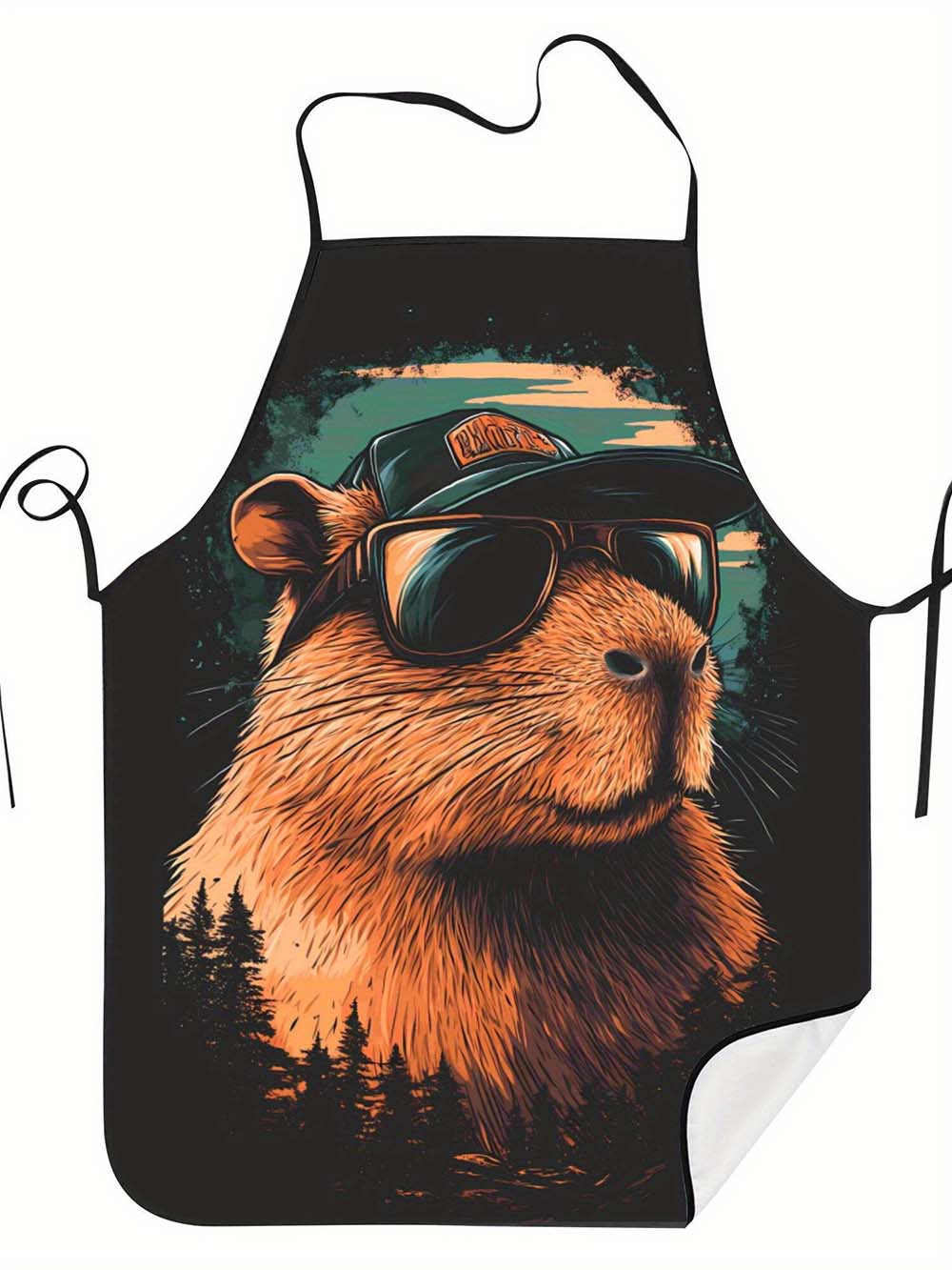 1pc クールなカピバラグリルエプロン、ヴィンテージフォレス - Camping Cooking In Forest のレビューと価格