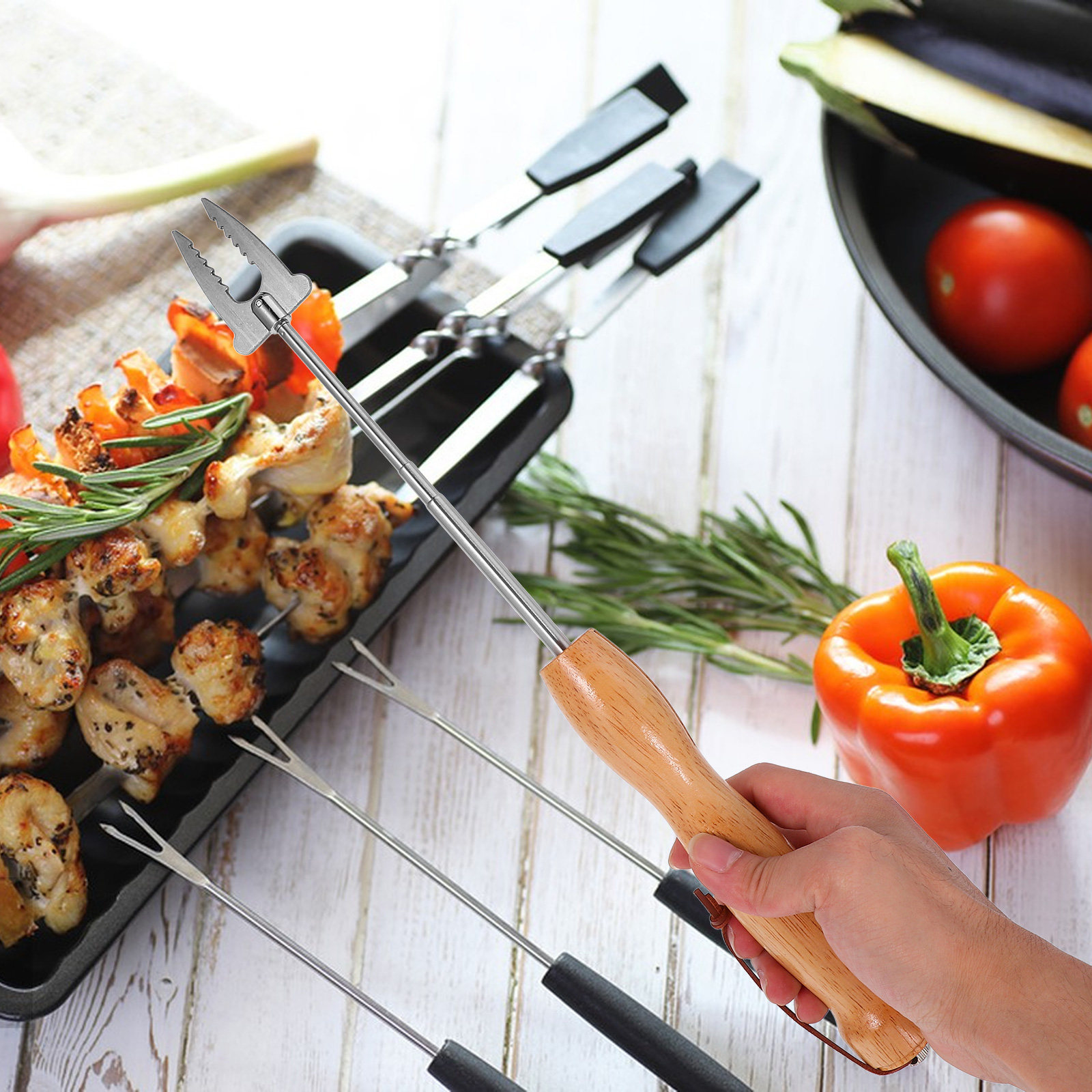 ステンレス製伸縮式BBQ串、マシュマロ、ホットドッグ、カバブ - Campfire Cooking のレビューと価格