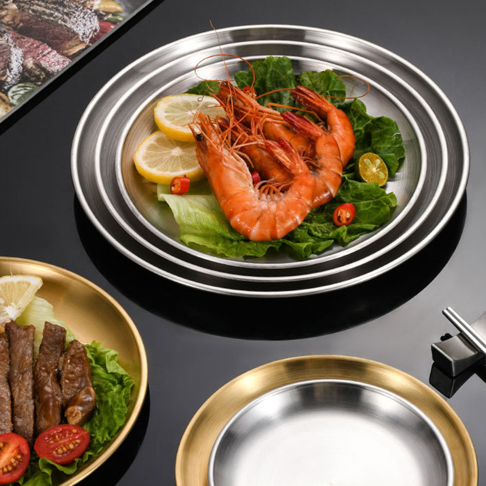 8 個金属ダイニング皿ステンレス鋼ラウンドプレート浅いトレイ - Camping Cooking Tray のレビューと価格