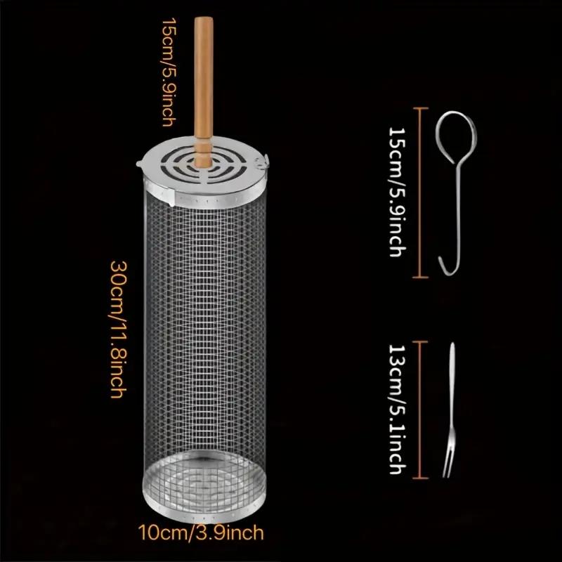 ステンレス製BBQグリルバスケット、丸型回転シリンダーケージ - Camping Cooking Meat のレビューと価格