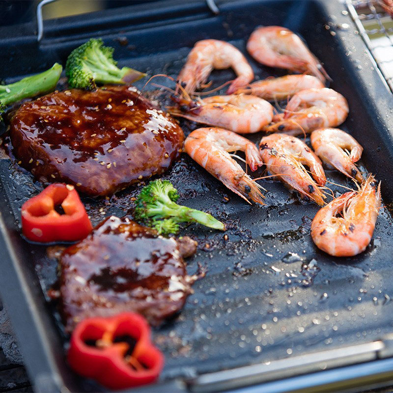 屋外用厚い四角グリルパン 2つのハンドル付き ポータブルノン - Camping Cooking Meat のレビューと価格