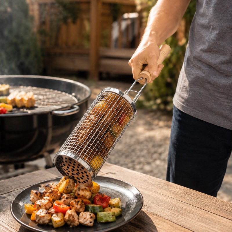 丸型バーベキューグリルバスケットセット ステンレス製回転式ス - Camping Cooking Meat のレビューと価格