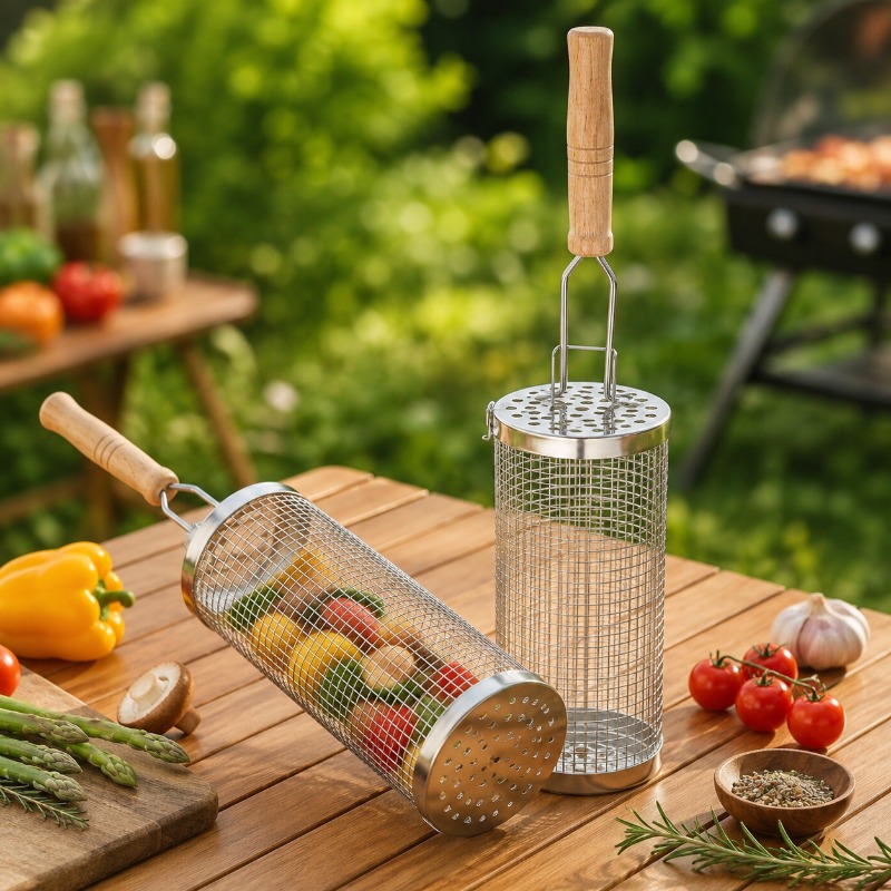 丸型バーベキューグリルバスケットセット ステンレス製回転式ス - Camping Cooking Meat のレビューと価格