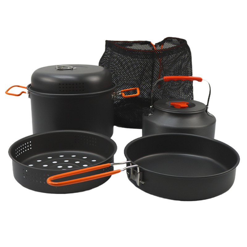 屋外調理器具セット、キャンプ調理鍋、ケトル、蒸し器、フライパ - Camping Outdoor Cooking Set のレビューと価格