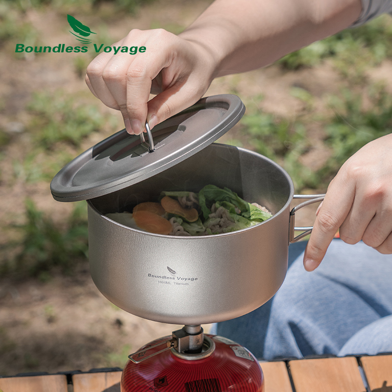 ふた付きのキャンプ用チタンポット,超軽量,屋外料理,単層,弁 - Camping Cooking Set のレビューと価格