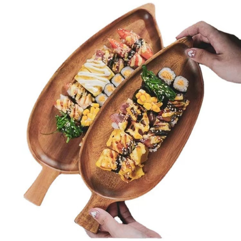 木製の葉の形をした防水サービングプレートトレイ、ステーキ、寿 - Camping Cooking Meat のレビューと価格