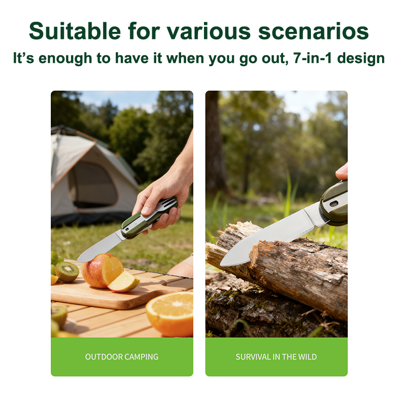 新しいステンレス鋼 7In1 キャンプカトラリーセット -  - Camping Cooking And Cutlery Set のレビューと価格