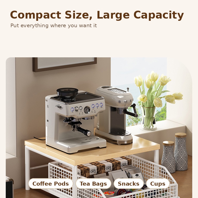 コーヒーメーカー収納ラック 引き出し式オーガナイザー 鉄製木 - Pocket Coffee Maker のレビューと価格