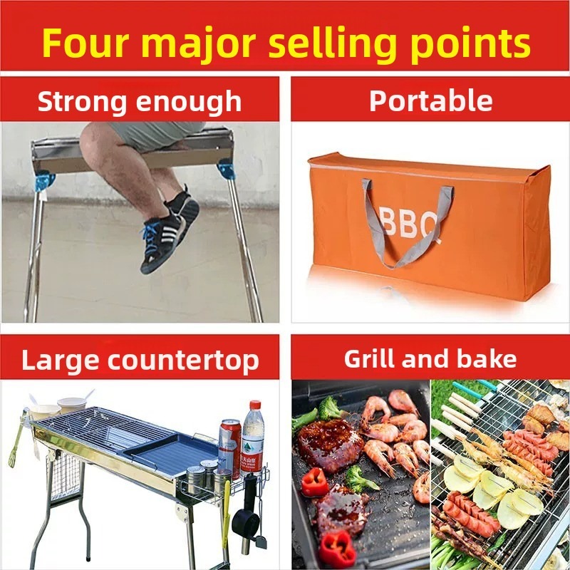 大型折りたたみ式炭火バーベキューグリル、屋外キャンプ用ストー - Camping Cooking Meat のレビューと価格