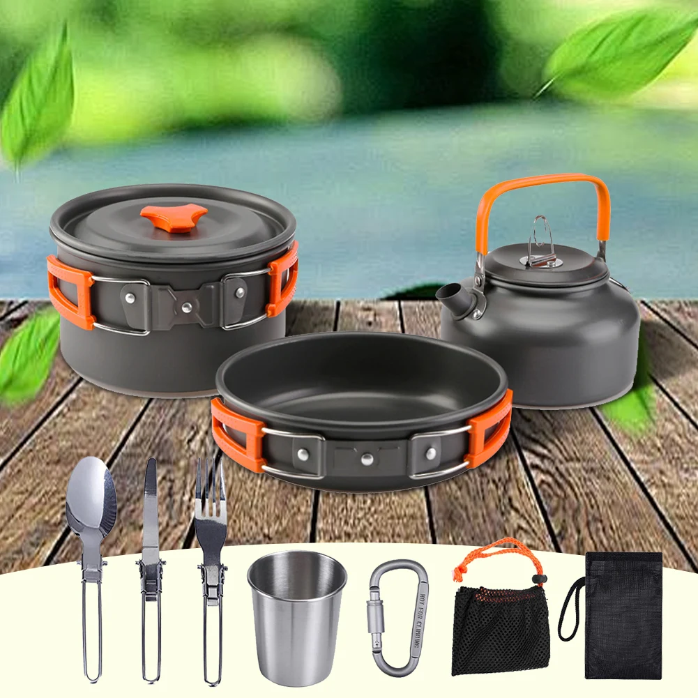 キャンプ調理器具キット ケトル ポット パン クックセット  - Camping Outdoor Cooking Set のレビューと価格