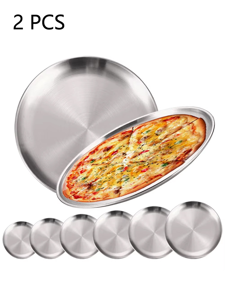 2 個ステンレス鋼ラウンドシルバー浅いトレイプレート防錆 1 - Camping Cooking Tray のレビューと価格