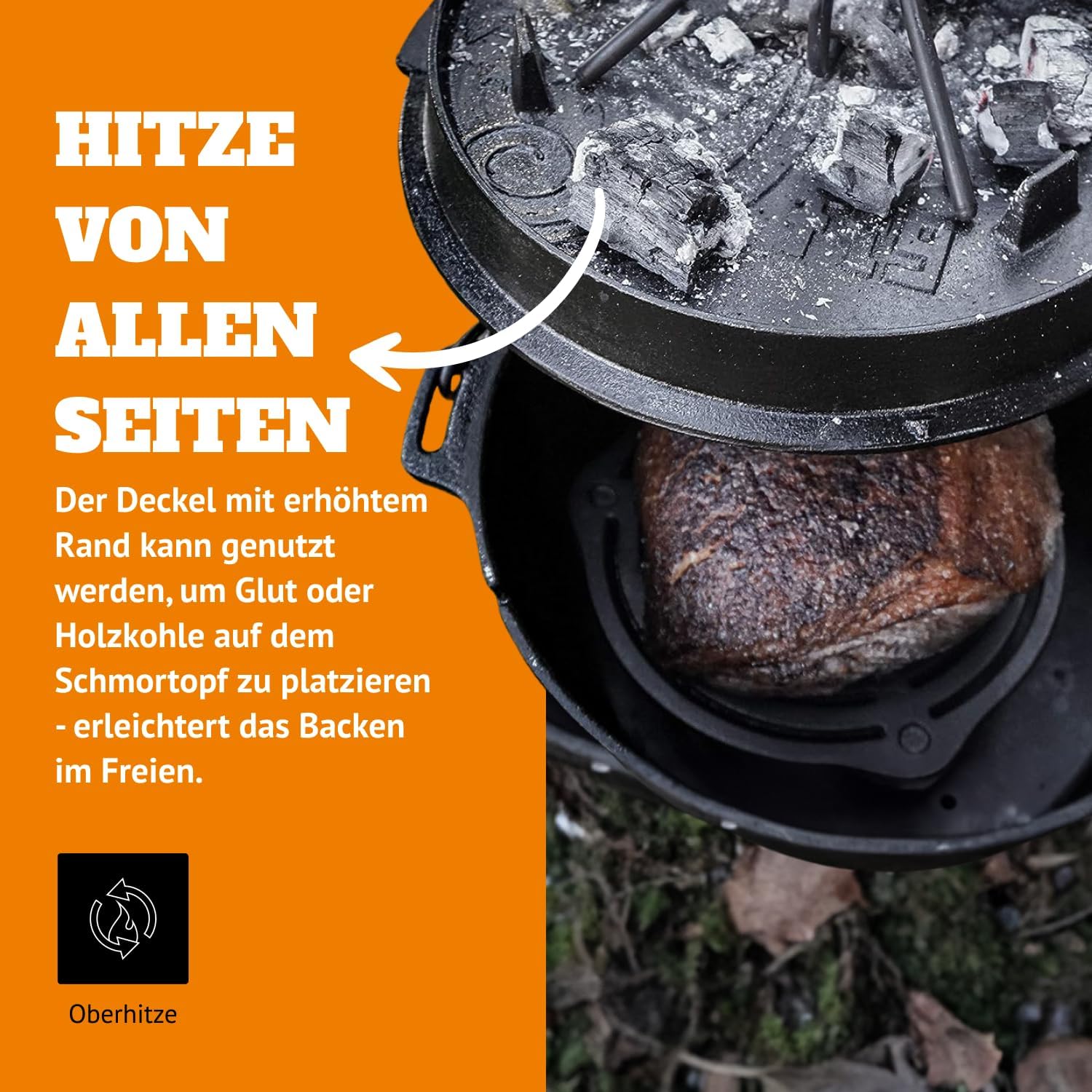 下ごしらえ済みの鋳鉄製ダッチオーブン、3本の脚で均一な熱分布 - Campfire Cooking のレビューと価格